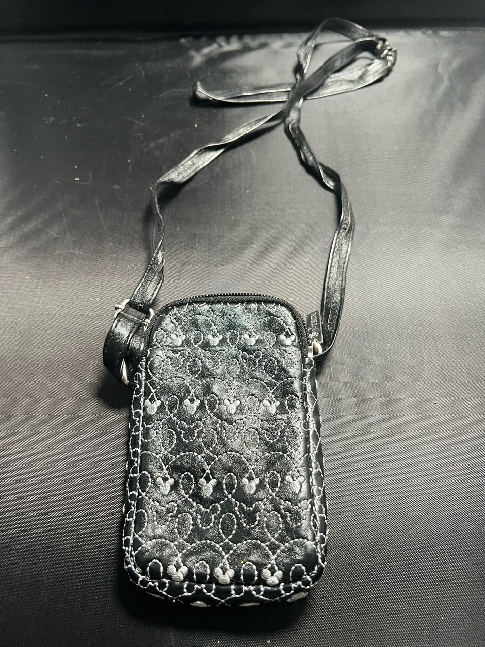 Black Mickey Mouse Embroidered Crossbody Phone Bag